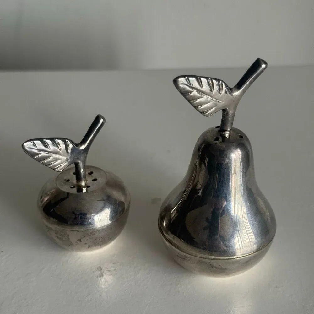 Vintage Silver Plated Apple & Pear Salt And Pepper Shakers